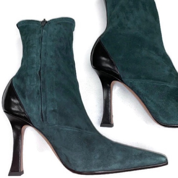 Celine Madame Green Suede Booties Ankle Boots - Picture 6 of 8